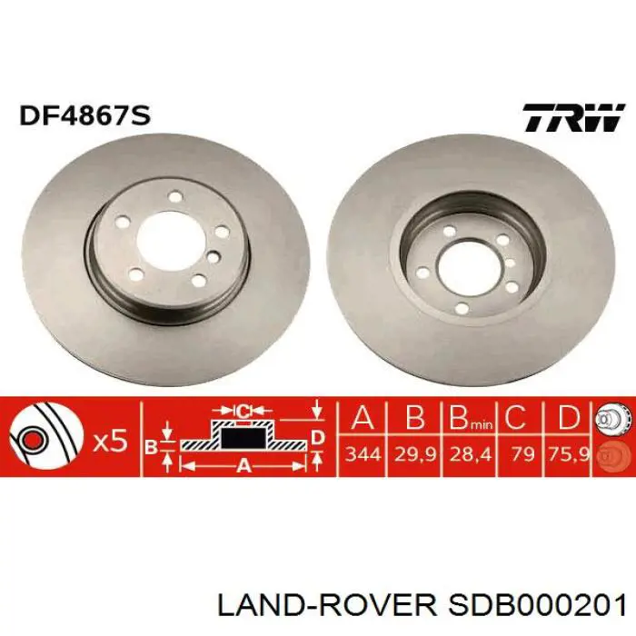 Do koszyka SDB000201 Land Rover Tarcza hamulcowa przednia