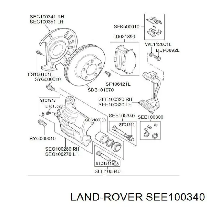 Do koszyka SEE100340 Land Rover Zestaw naprawczy zacisku hamulcowego przedniego