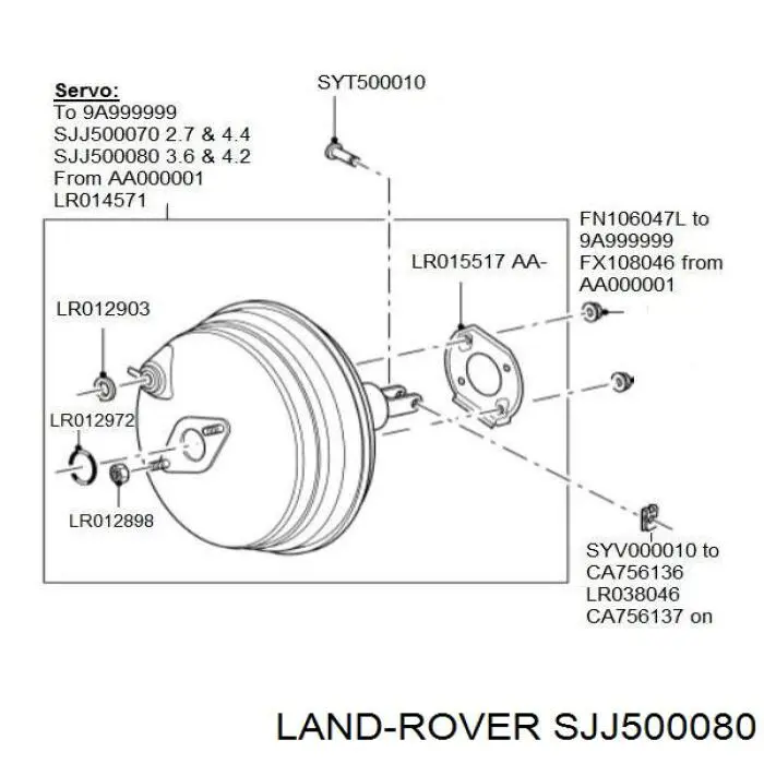 SJJ500080 Land Rover wzmacniacz próżniowy hamulców