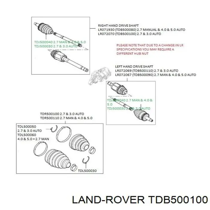 Półoś napędowa przednia prawa Land Rover LR072070 cena, od 103,86 USD