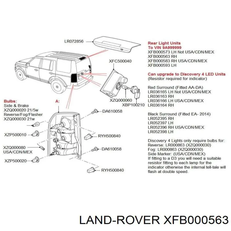 Lampa zespolona tylna prawa Land Rover XFB000563 cena, od 203,65 USD