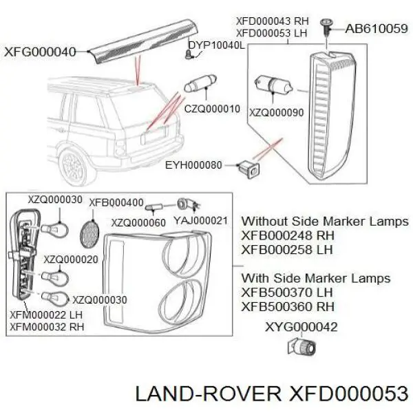 Lampa cofania lewa Land Rover XFD000053 cena, od 59,59 USD