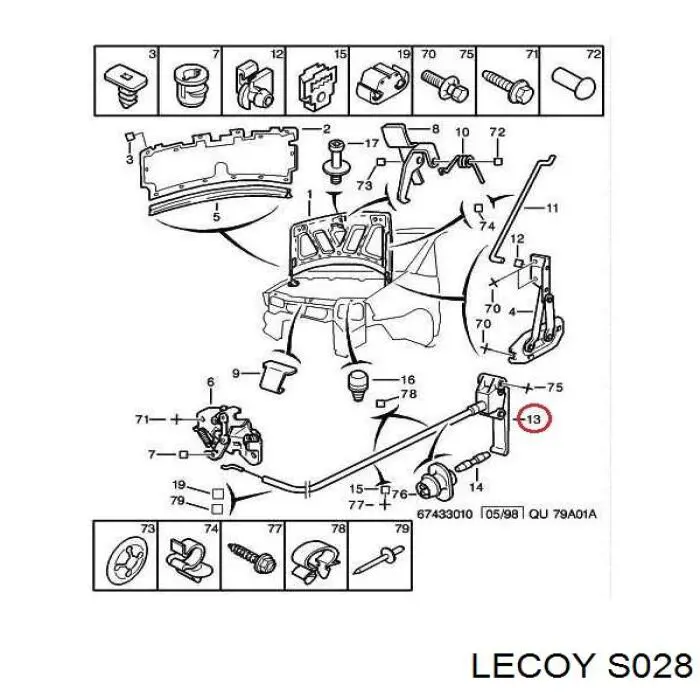 Linka otwierania maski Peugeot 806 minivan (221) (1994 - 2002) cena, od 28,53 USD