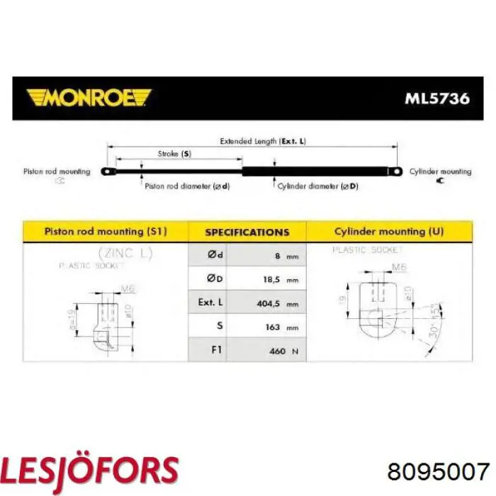 Do koszyka 8095007 Lesjofors Amortyzator maski