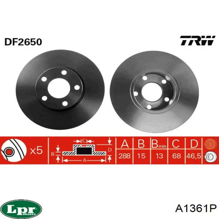 Tarcza hamulcowa przednia LPR A1361P cena, od 46,18 USD