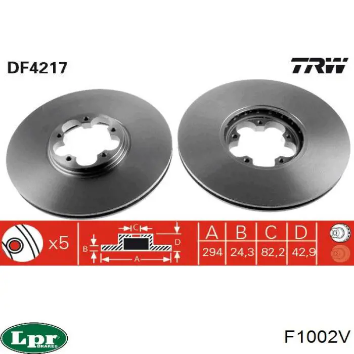Do koszyka F1002V LPR Tarcza hamulcowa przednia