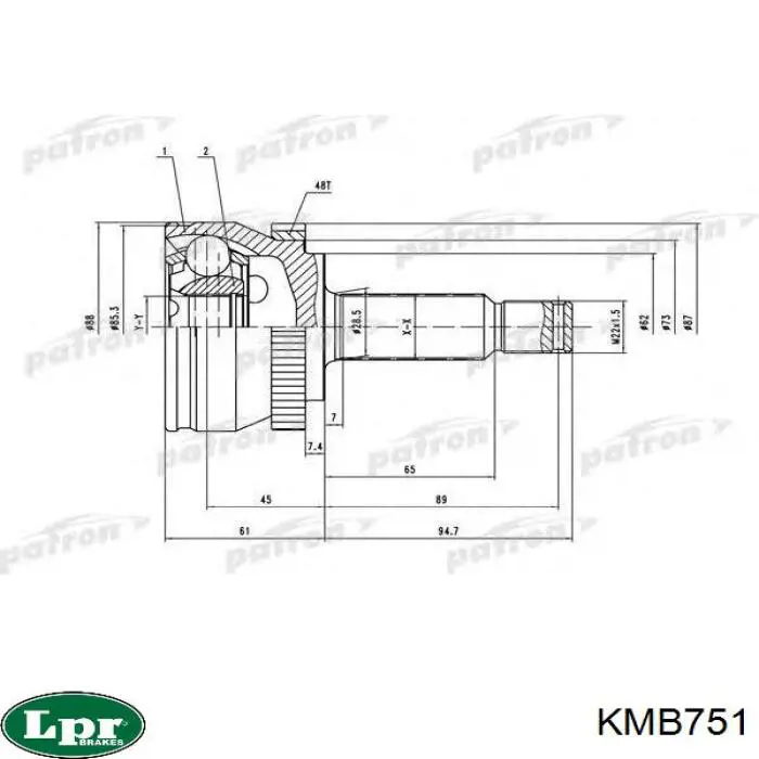 Przegub homokinetyczny przedni zewnętrzny LPR KMB751 cena, od 43,68 USD