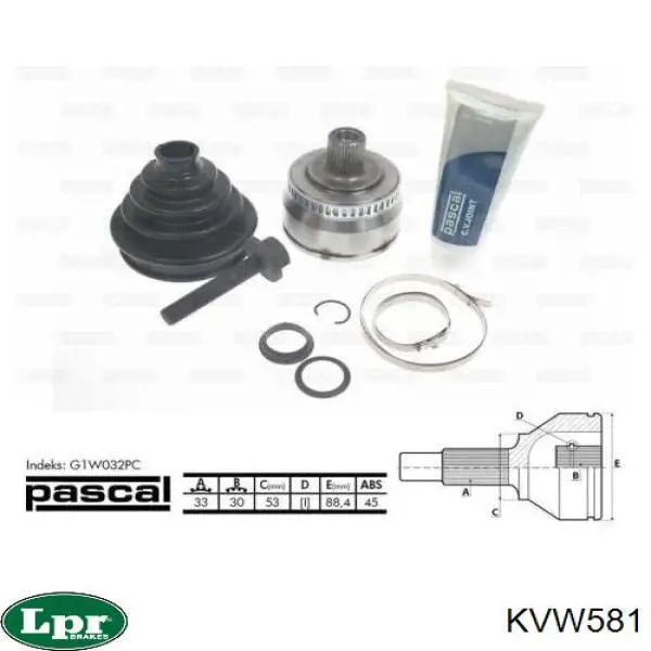 Przegub homokinetyczny przedni zewnętrzny KVW581 LPR