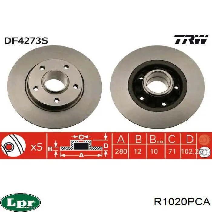 Do koszyka R1020PCA LPR Tarcza hamulcowa tylna