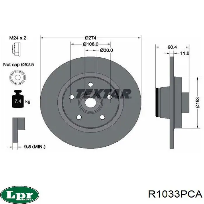 Tarcza hamulcowa tylna LPR R1033PCA cena, od 73,70 USD