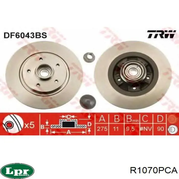 Do koszyka R1070PCA LPR Tarcza hamulcowa tylna