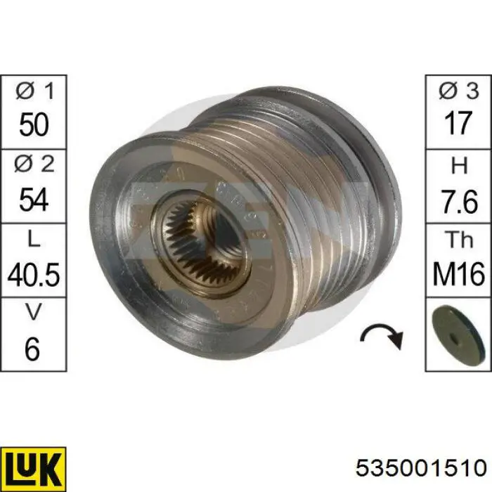 Koło pasowe alternatora 535001510 LUK
