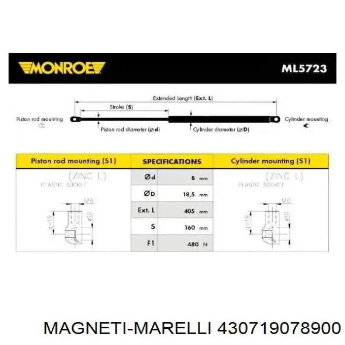 Amortyzator klapy bagażnika (3/5 drzwi-tylnych) Magneti Marelli 430719078900 cena, od 13,54 USD