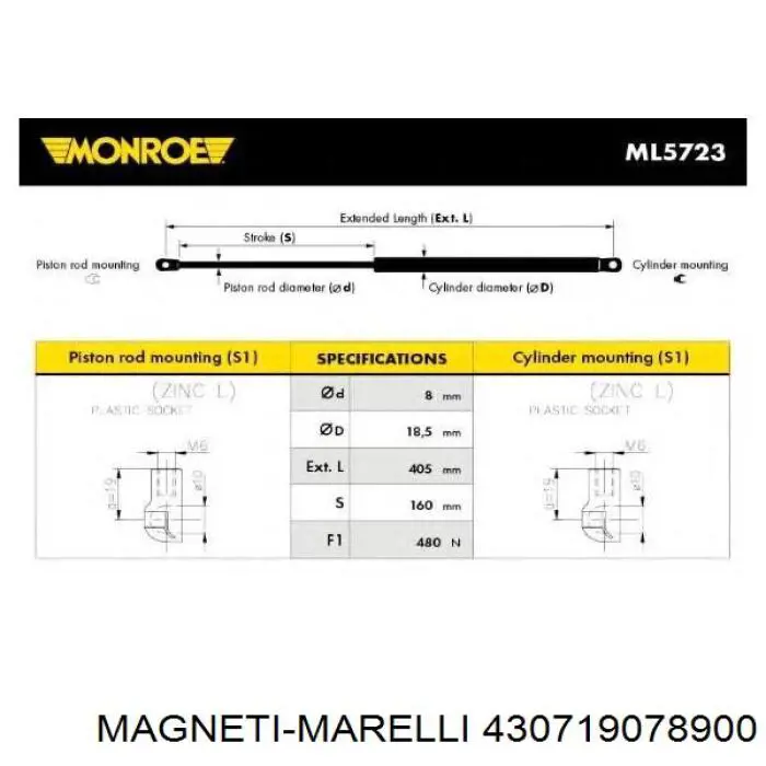 430719078900 Magneti Marelli Amortyzator klapy bagażnika (3/5 drzwi-tylnych)