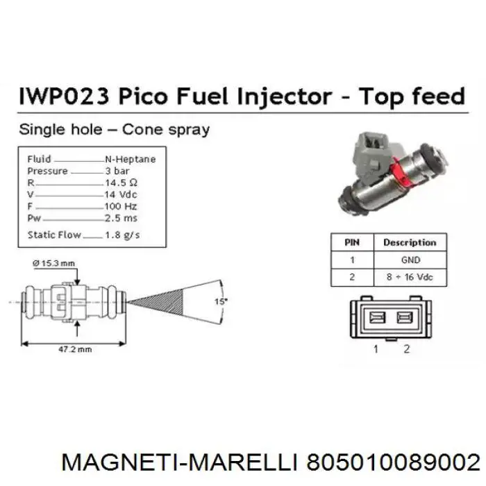 Wtryskiwacz paliwa Magneti Marelli 805010089002 cena, od 69,23 USD