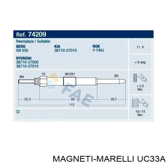 Świeca żarowa UC33A Magneti Marelli