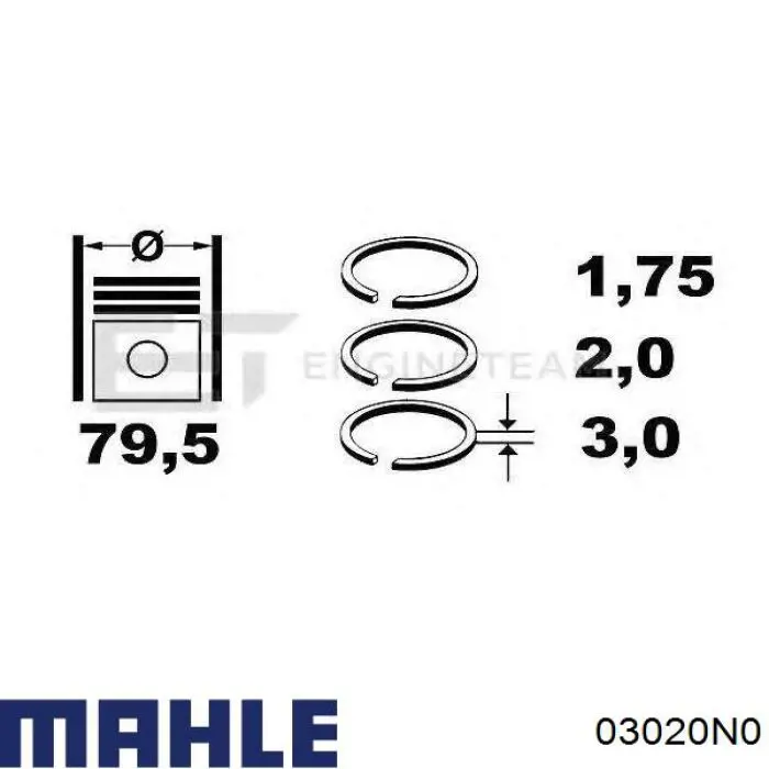 Pierścienie tłokowe na 1 cylinder, STD. 03020N0 Mahle Original