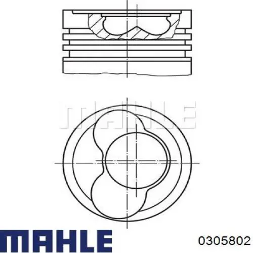 0305802 Mahle Original Tłok, komplet na 1 cylinder, 2. naprawa (+0,50)