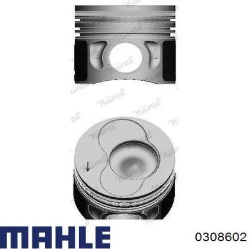 0308602 Mahle Original Tłok, komplet na 1 cylinder, 2. naprawa (+0,50)