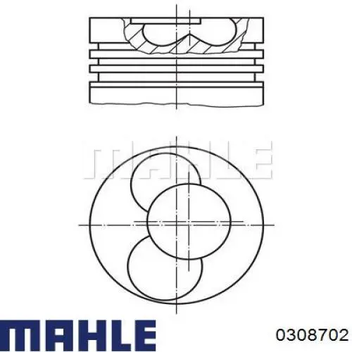 0308702 Mahle Original Tłok, komplet na 1 cylinder, 2. naprawa (+0,50)
