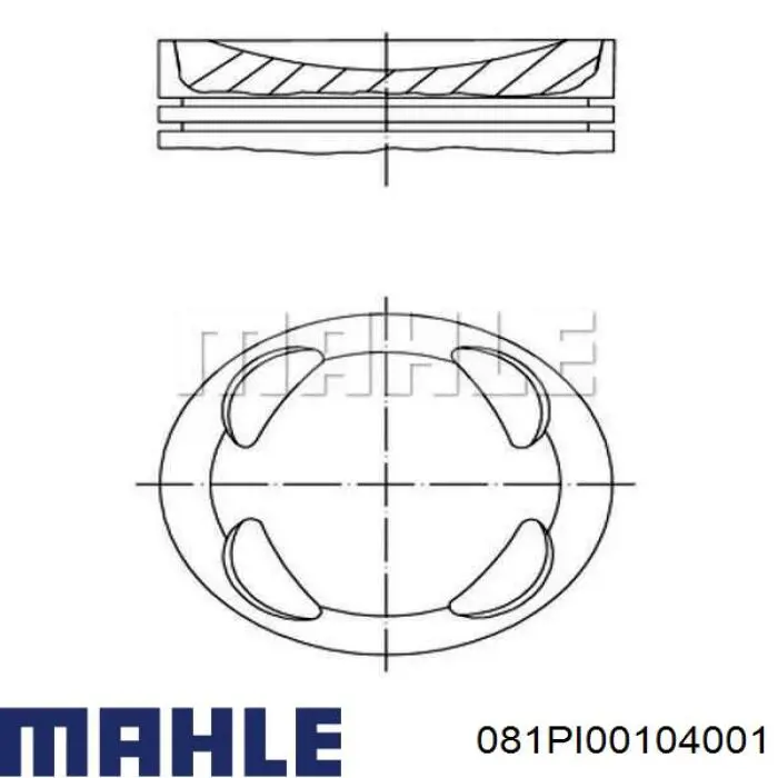 081PI00104001 Mahle Original Tłok, komplet do jednego cylindru, 1. naprawa (+0,25)
