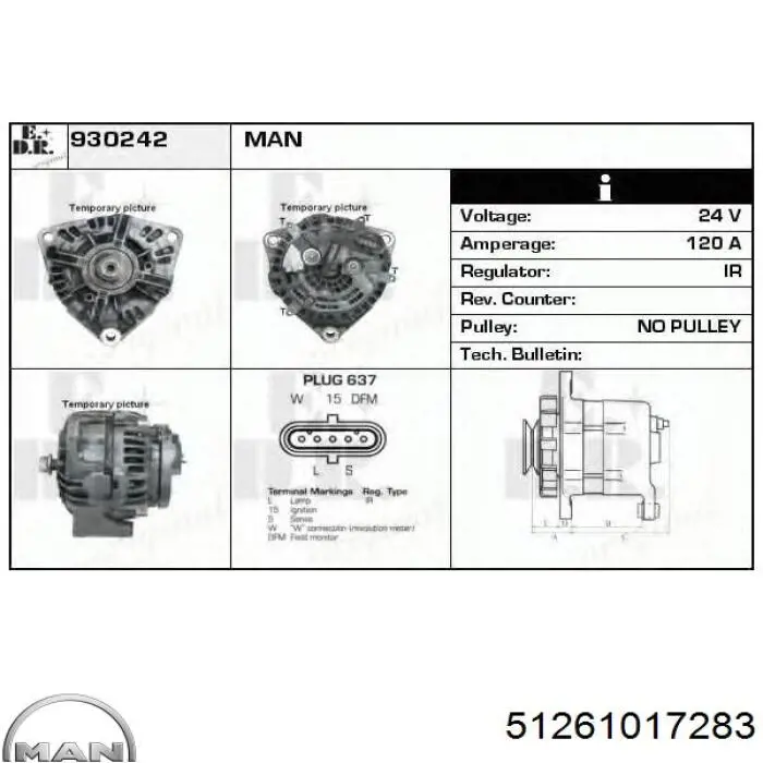 Alternator MAN 51261017283 cena, od 332,51 USD