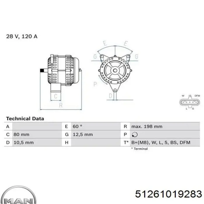 Do koszyka 51261019283 MAN Alternator