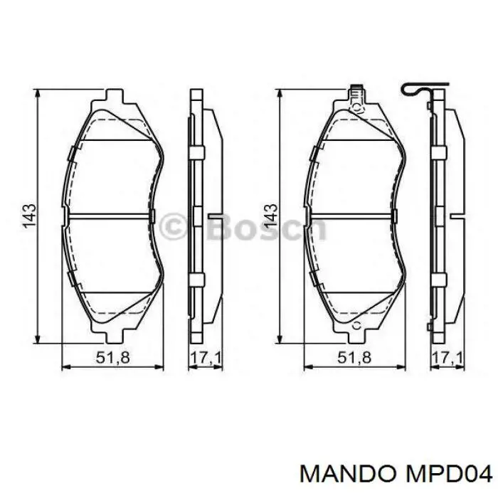 Do koszyka MPD04 Mando Klocki hamulcowe przednie tarczowe