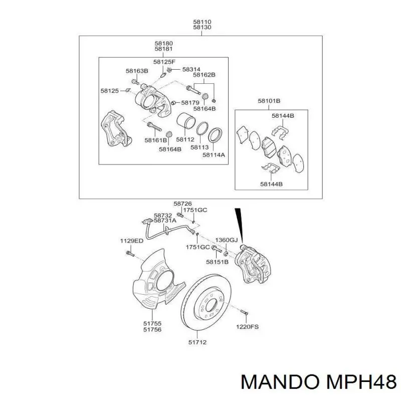 MPH48 Mando Klocki hamulcowe przednie tarczowe