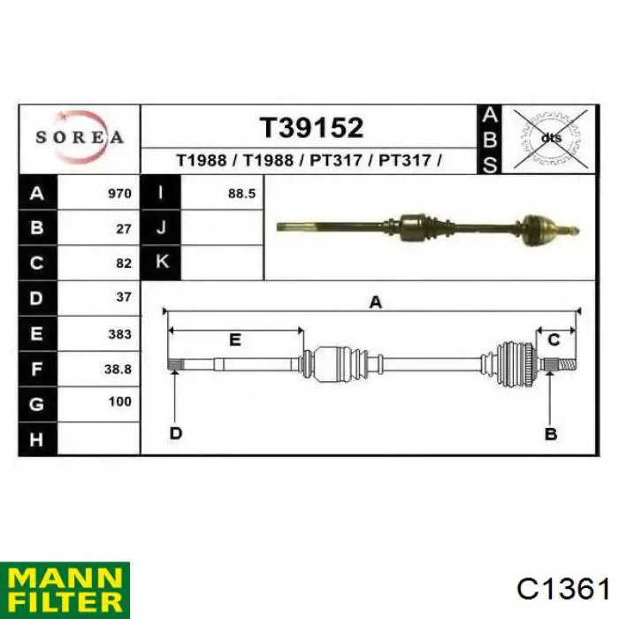 Do koszyka C1361 Mann-Filter Filtr powietrza