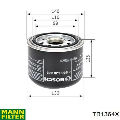 Do koszyka TB1364X Mann-Filter Filtr osuszacza powietrza (separatora oleju/wilgoci) (TRUCK)