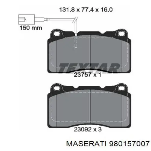 Klocki hamulcowe przednie tarczowe Maserati 980157007 cena, od 61,19 USD