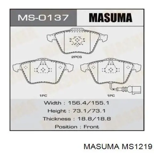 Klocki hamulcowe przednie tarczowe Masuma MS1219 cena, od 24,57 USD