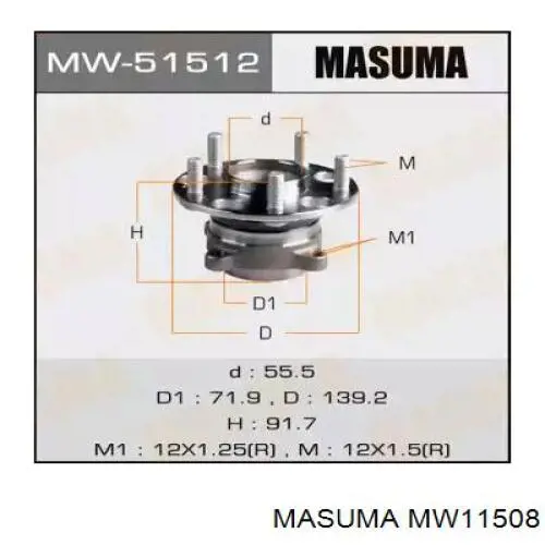 Piasta tylna Masuma MW11508 cena, od 89,00 USD