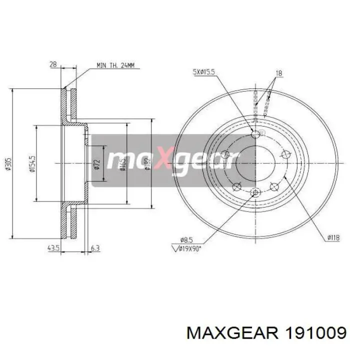 Tarcza hamulcowa przednia Maxgear 191009 cena, od 59,17 USD