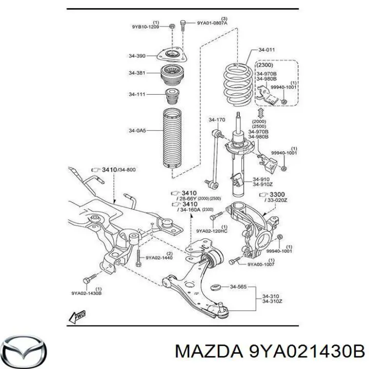 Śruba mocowania wahacza przedniego, dolnego Mazda 9YA021430B cena, od 6,29 USD