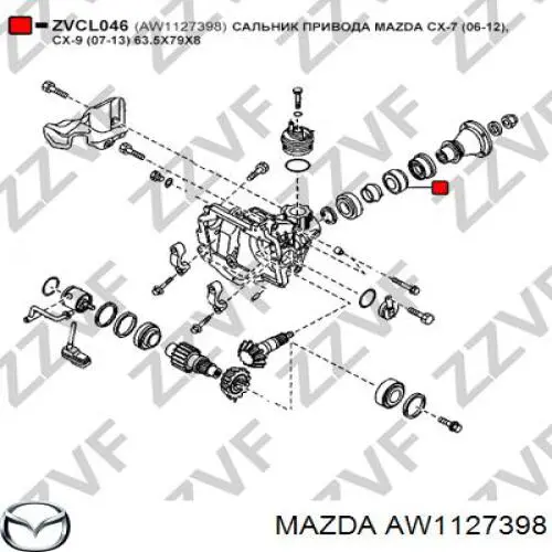 Do koszyka AW1127398 Mazda Uszczelniacz półosi prawej mostu przedniego