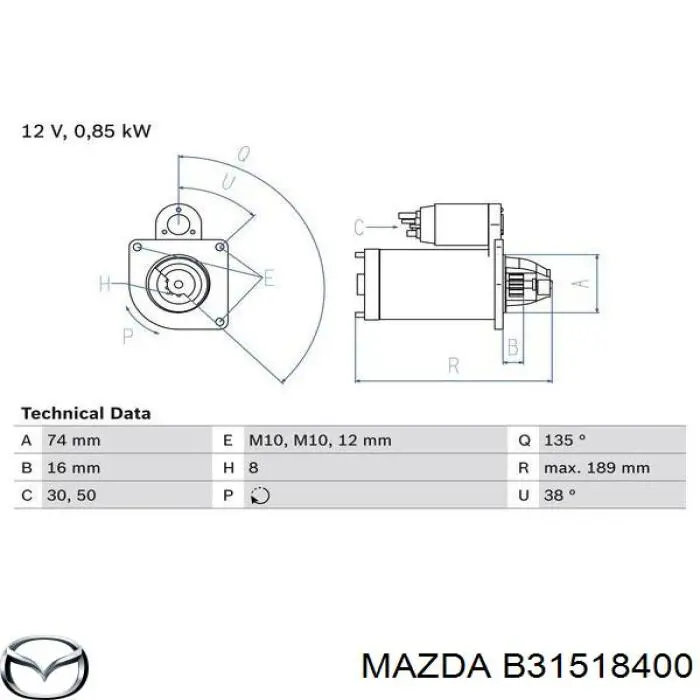 Rozrusznik Mazda B31518400 cena, od 44,27 USD