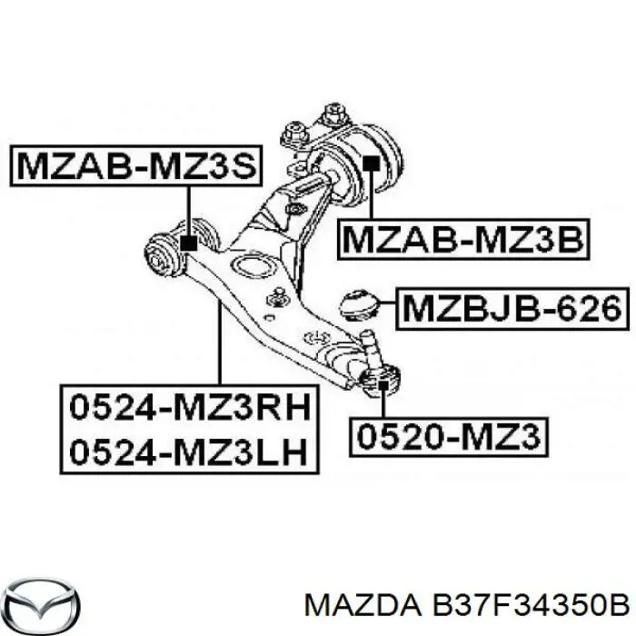 Do koszyka B37F34350B Mazda Wahacz zawieszenia przedniego dolny lewy