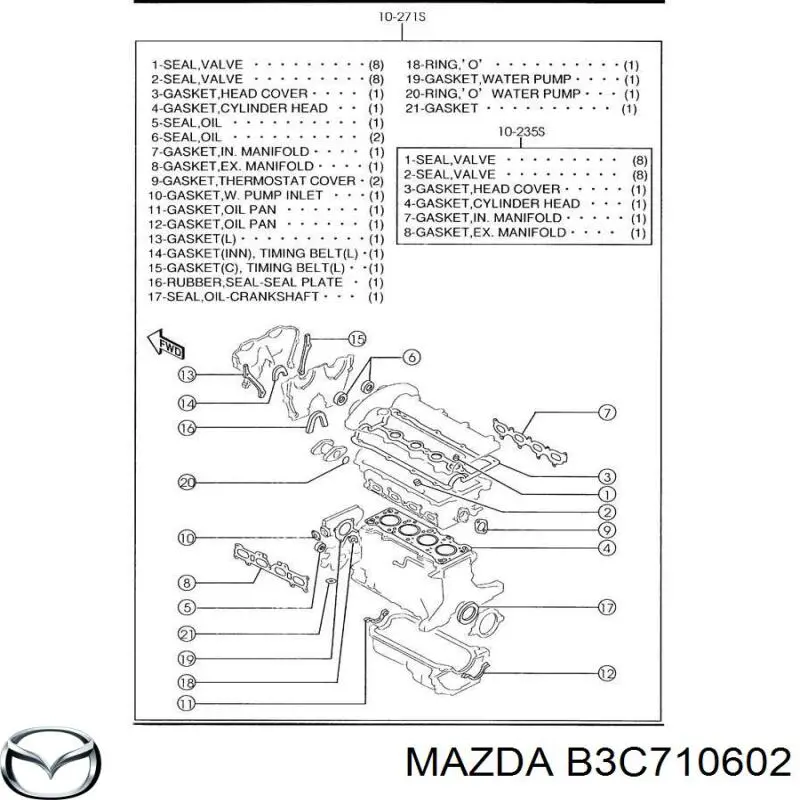 Do koszyka B3C710602 Mazda Uszczelniacz wału korbowego przedni