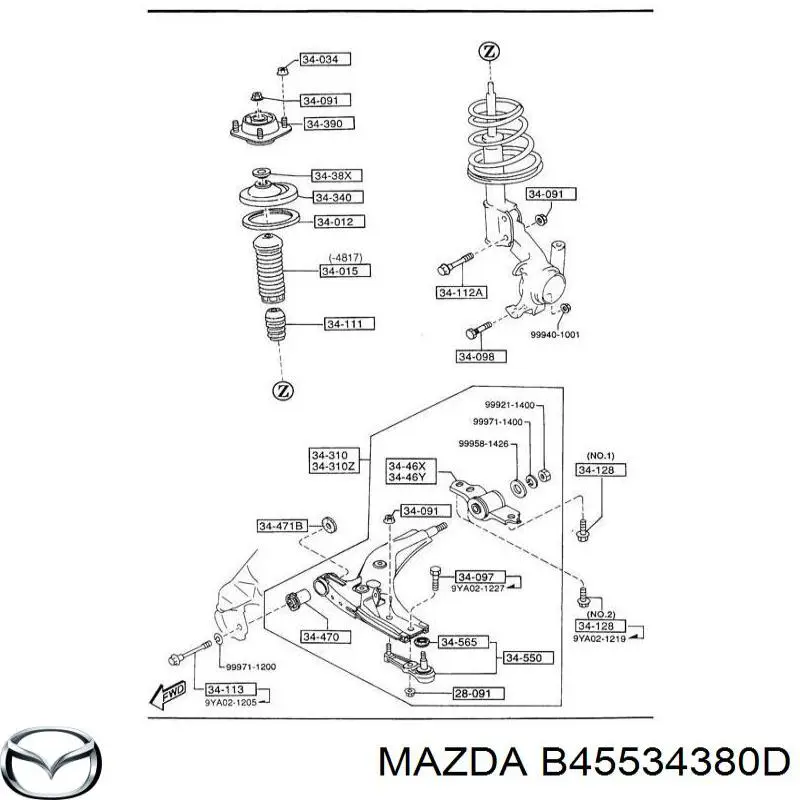 Do koszyka B45534380D Mazda Poduszka amortyzatora przedniego