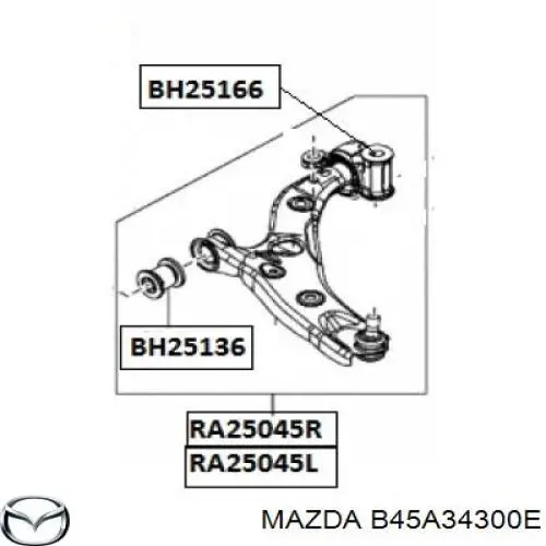 B45A34300E Mazda Wahacz zawieszenia przedniego dolny prawy