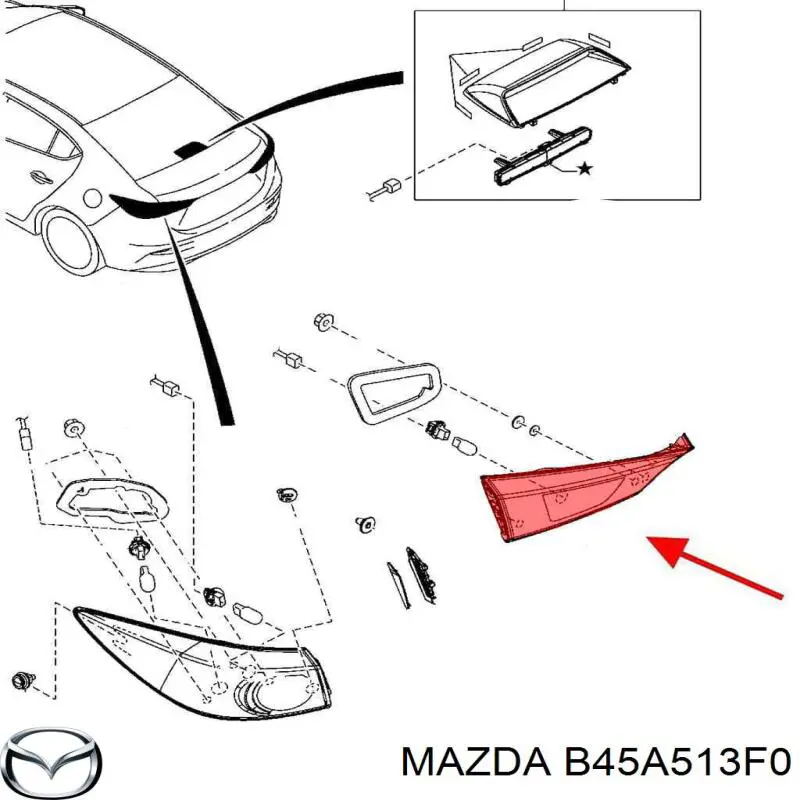 Do koszyka B45A513F0 Mazda Lampa zespolona tylna prawa wewnętrzna