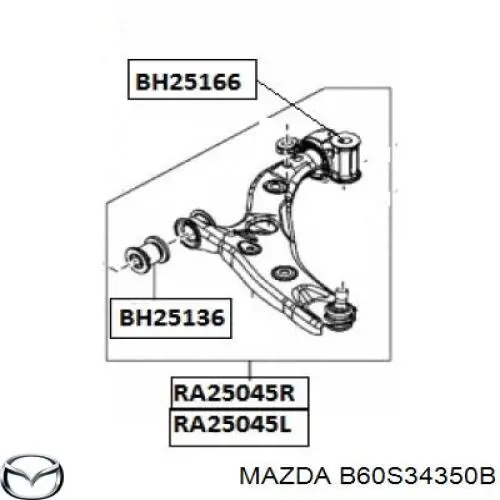 Wahacz zawieszenia przedniego dolny lewy Mazda B60S34350B cena, od 74,54 USD