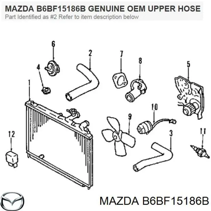 Przewód (króciec) chłodnicy górny Mazda B6BF15186B cena, od 16,31 USD