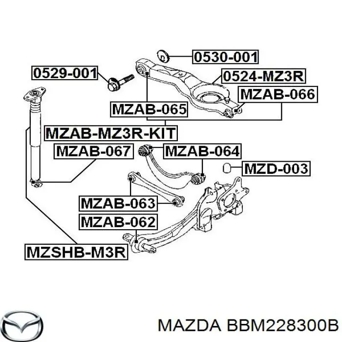 Wahacz zawieszenia tylnego dolny lewy/prawy Mazda BBM228300B cena, od 53,34 USD