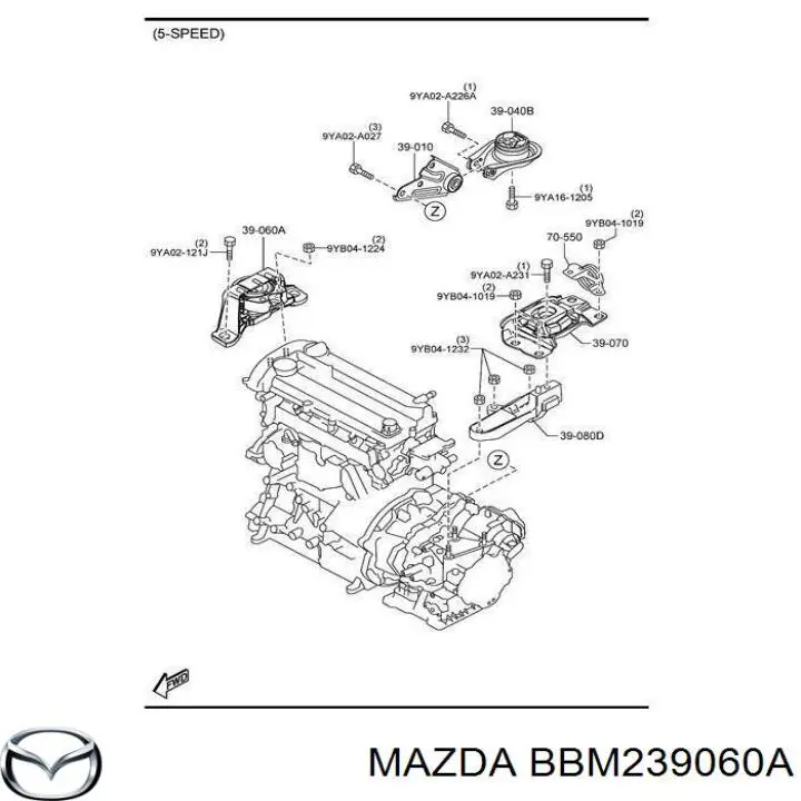 BBM239060A Mazda Poduszka (podpora) silnika prawa