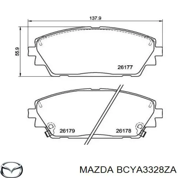 Do koszyka BCYB3328ZA Mazda Klocki hamulcowe przednie tarczowe