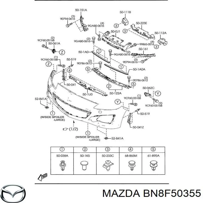 Do koszyka BN8F50355 Mazda Atrapa chłodnicy