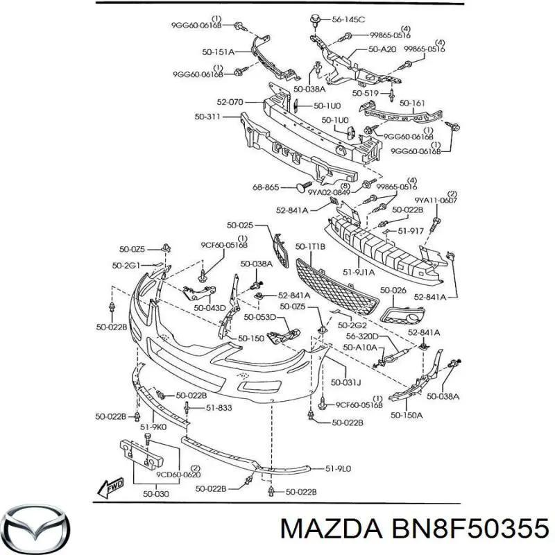 BN8F50355 Mazda Atrapa chłodnicy